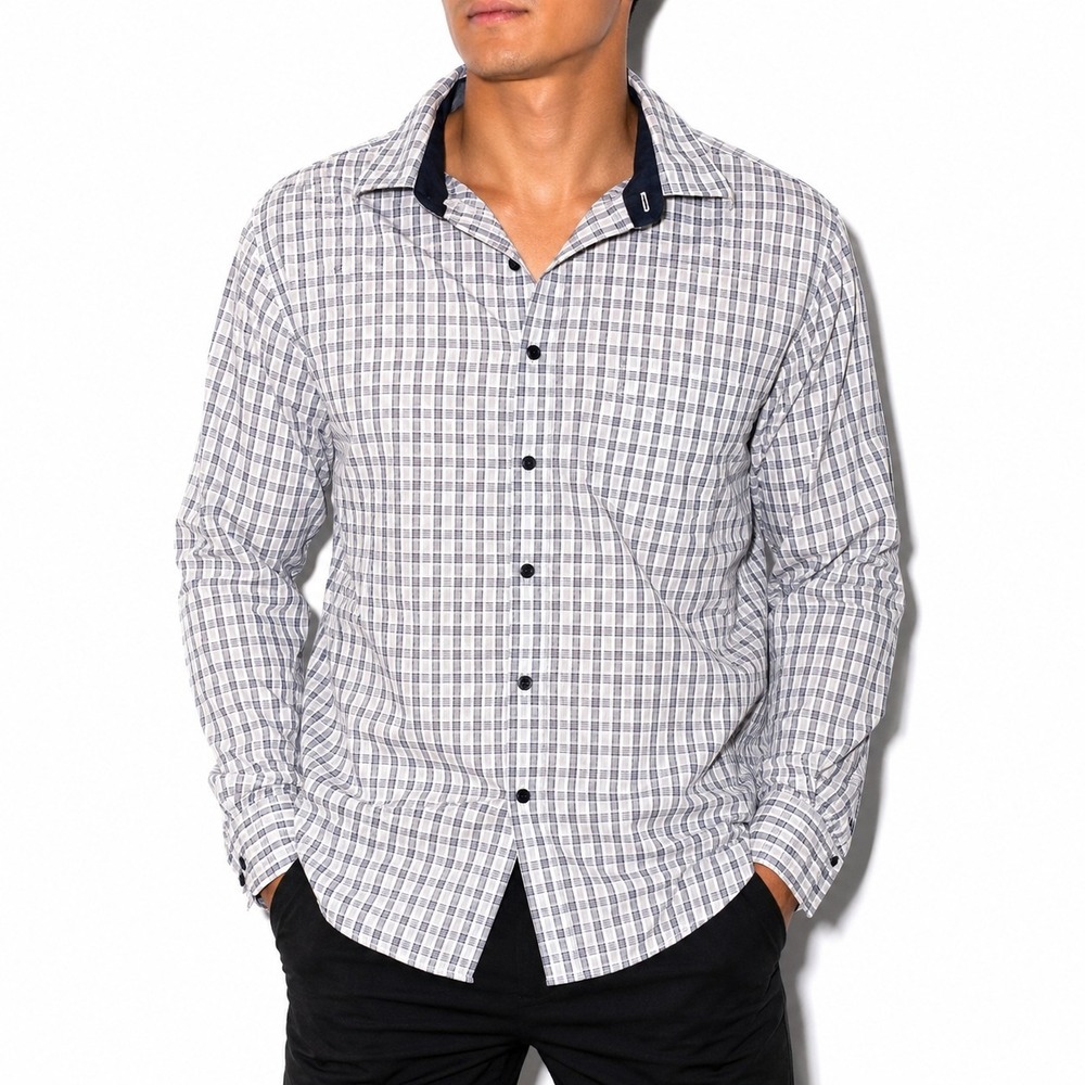 Tasso Elba Button Up Dress Shirt Men's Medium Plaid Spread Collar Formal Wear